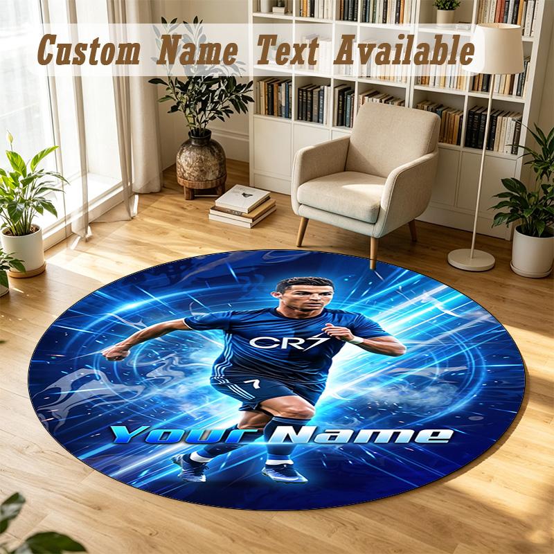Round Rug Custom NameCristiano Ronaldo Pattern Non Slip Carpet Home Floor Decor