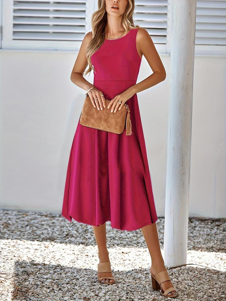 Europe America Summer Sleeveless Solid Color Dress - Slimming & Flattering.