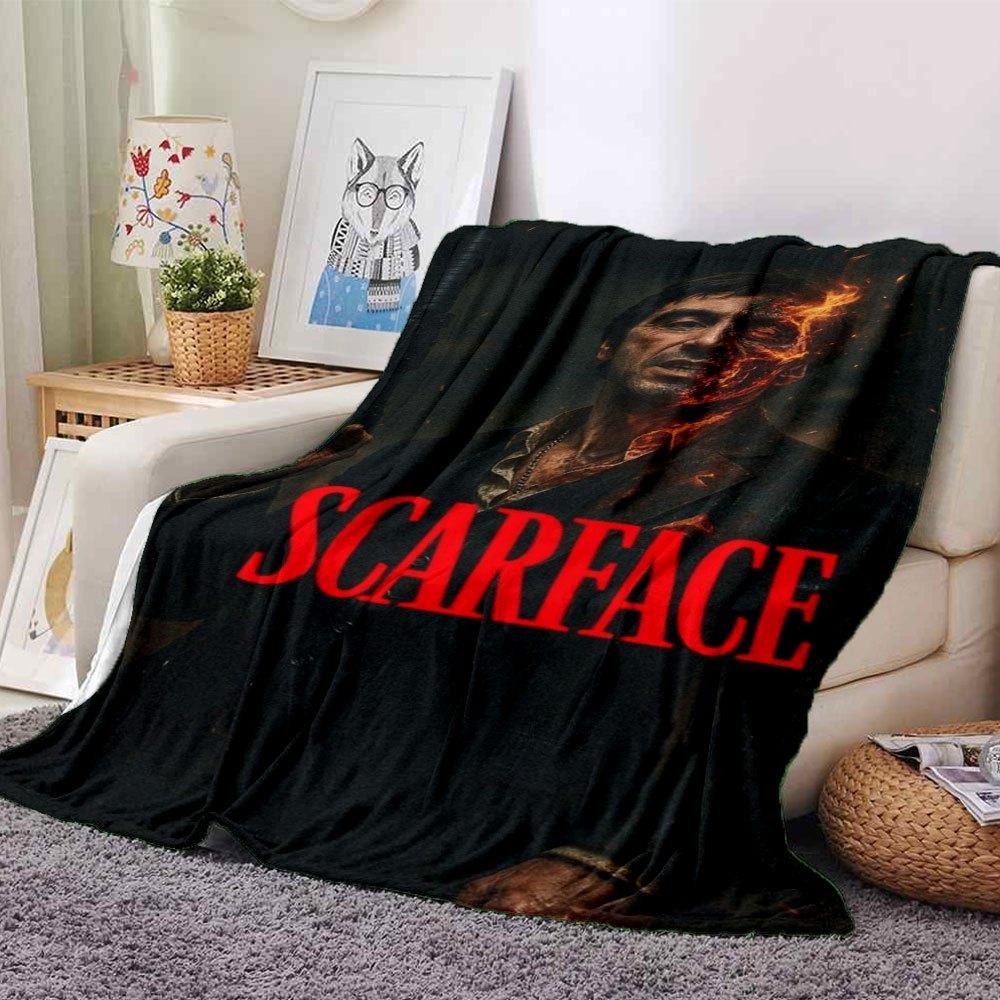 

1pc Scarface-Inspired Flannel Blanket - Soft Cozy All-Season Throw for Bedroom, Sofa, Camping, Travel - Perfect Gift for Movie FansB04 80cmx120cm(31inx47in)
