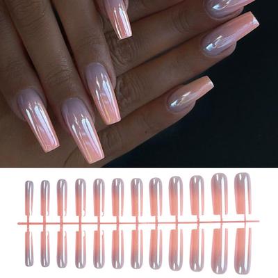 24-teiliges Set zum Aufdrücken von Nägeln, lang, quadratisch, französischer Farbverlauf, zum Aufkleben von Nägeln, künstliche Nägel für Frauen, Party, Date, Nagelzubehör