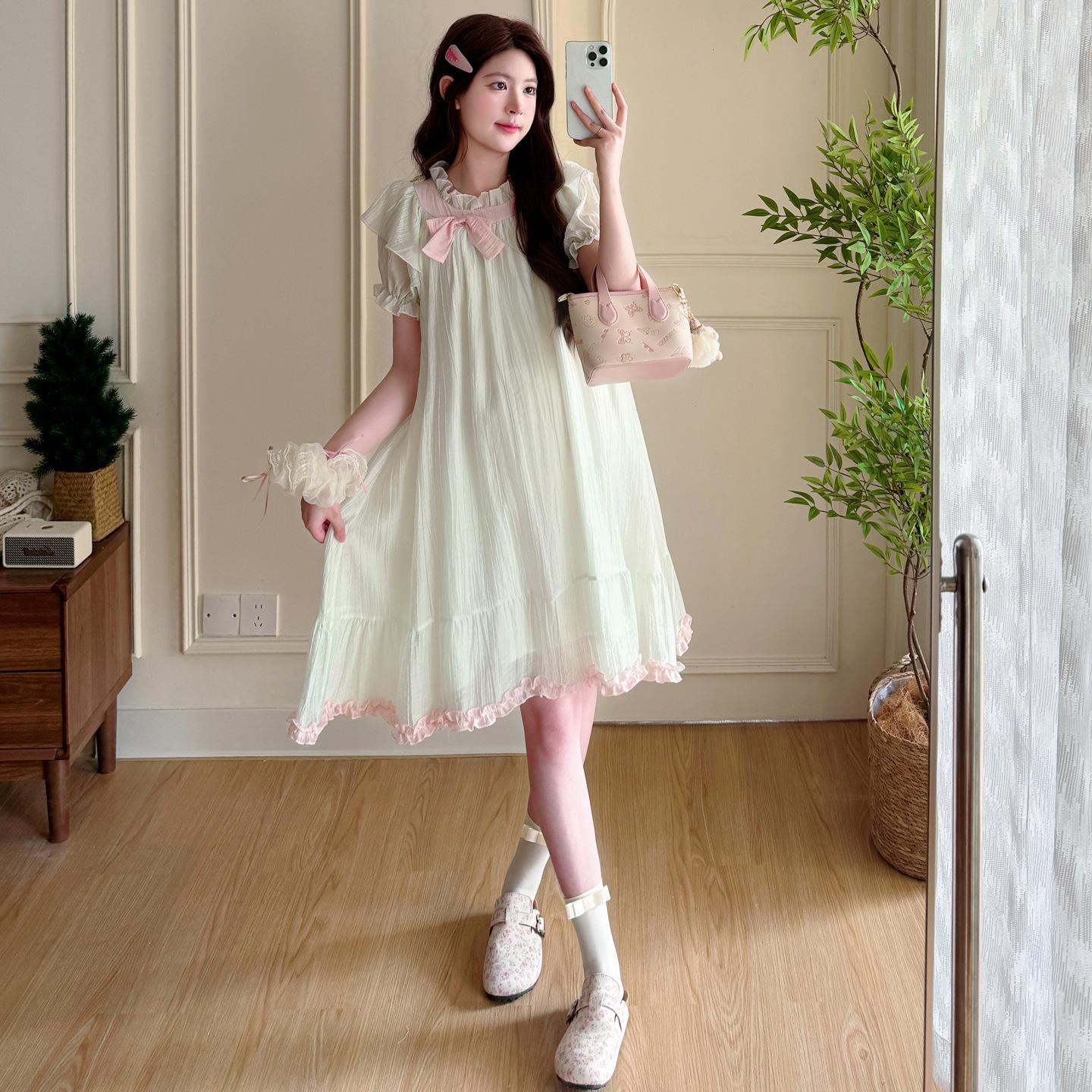 

2026 Summer Maternity Bow Dress: Korean Style Loose Fit for Expecting Mothers 2XL м ята зелений колір