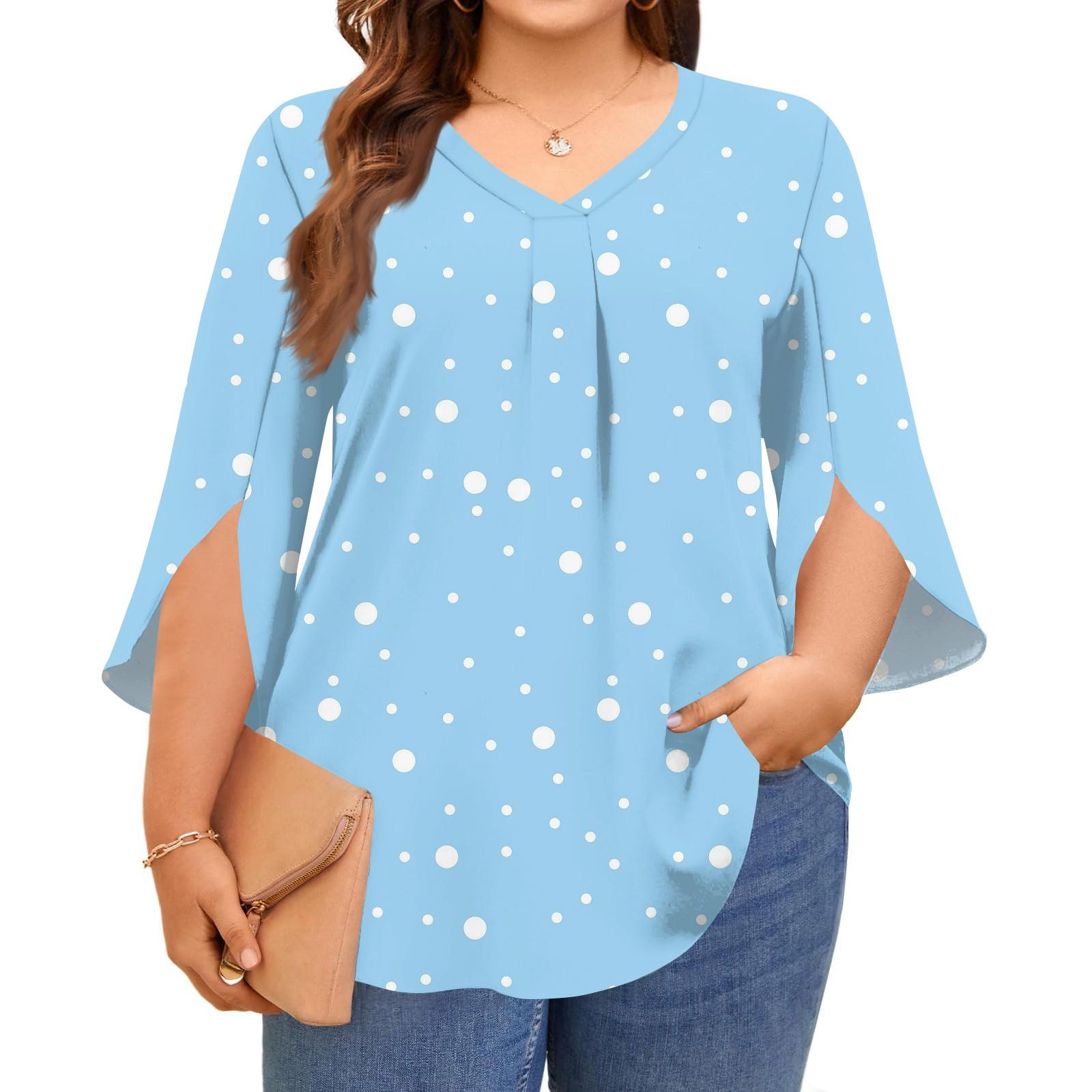 

Женские топы с принтом, V-образным вырезом, больших размеров, с рукавами 3/4, элегантные рубашки XXL