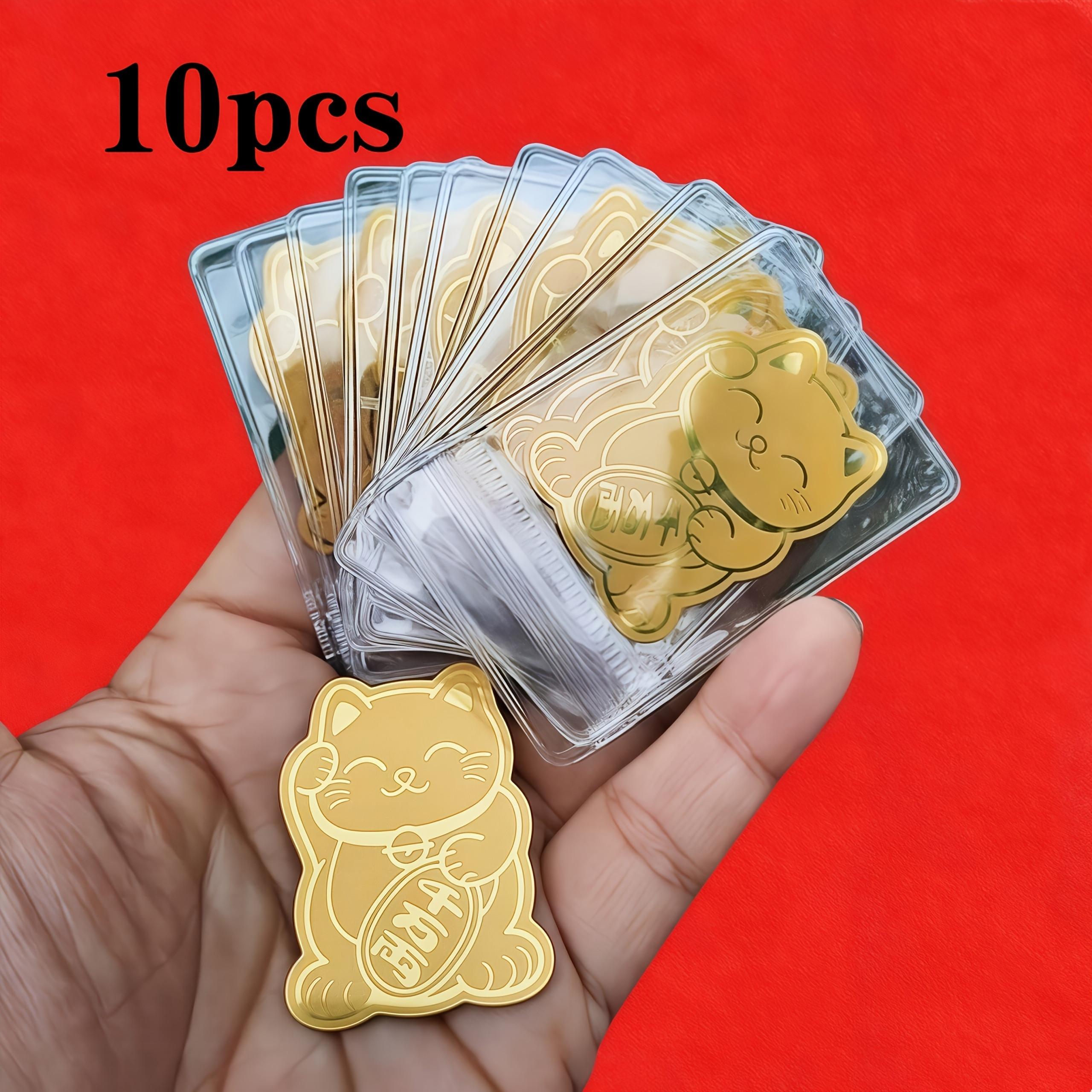 Набор из 10 золотых стикеров-котиков удачи для телефона, декоративные наклейки для задней крышки телефона и компьютера, сверкающие праздничные украшения, высокое разрешение