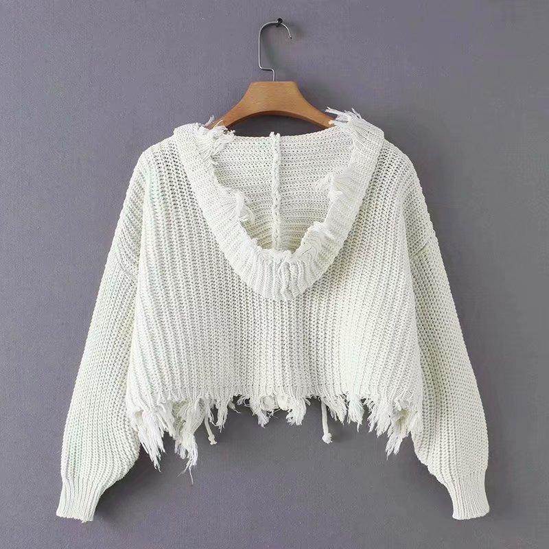 Women S Solid Color Hooded Knit Cardigan Zip Sweater Coat Loose V Neck Autumn Winter