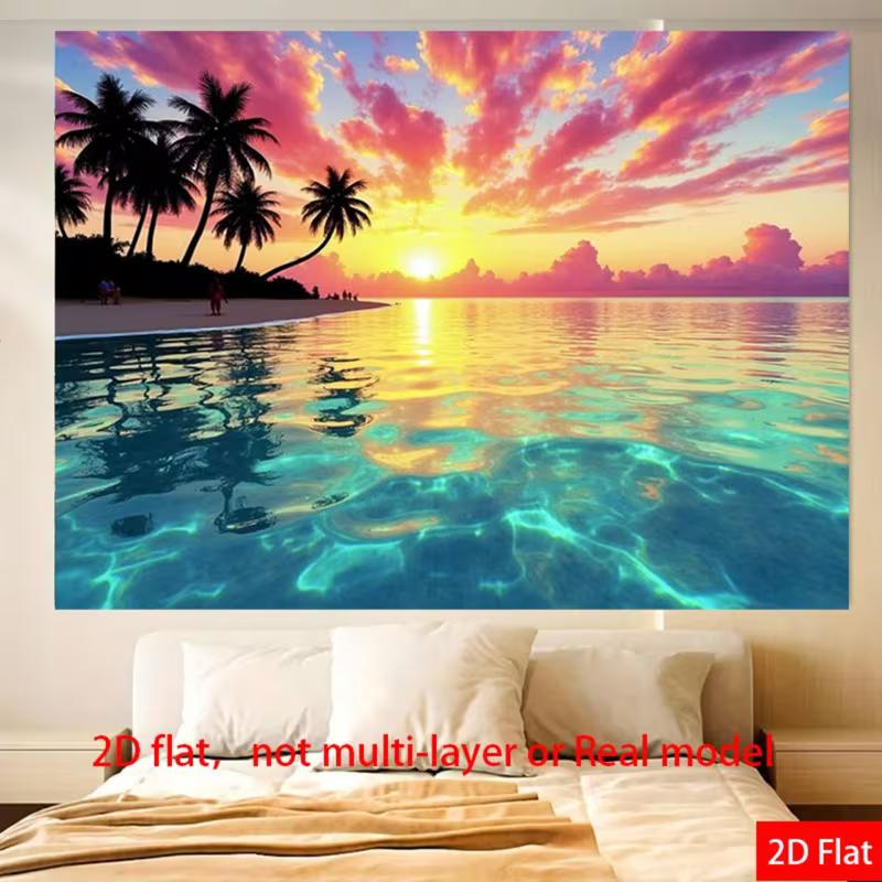 2D Left Cluster Palm Pink Orange Sunset Transparent Underwater Beach Backdrop Tropical Wall Tapestry 47.2x31.5inch/120*80cm