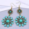 Vintage Ethnic Sun Flower Dangle Earrings For Women Boho Colorful Rhinestone Acrylic Hollow Round Earring Female Jewelry
