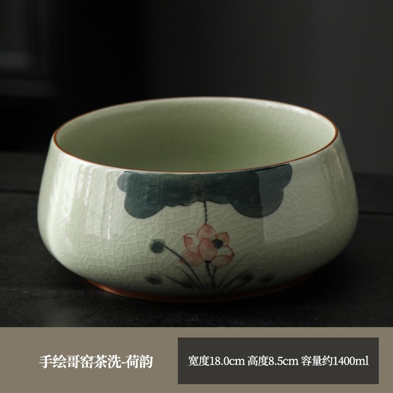 Glazed Hand-Painted Ge Kiln Jianshui Ceramic Extra Large Tea Washing Tea Residue Tank Water Tank Household Tea Set Tea Cup Washing Storage Bowl
