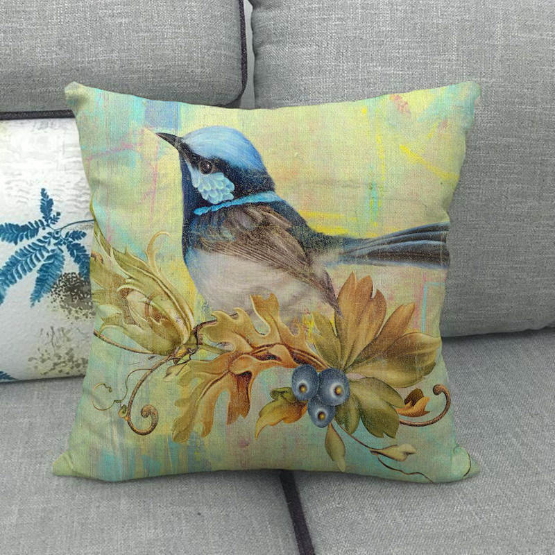 Retro Oil Painting Of The Long-Tailed Bird Digital Printing Short Plush Pillow Covers For Sofa Office Cushion Cover Home Goods