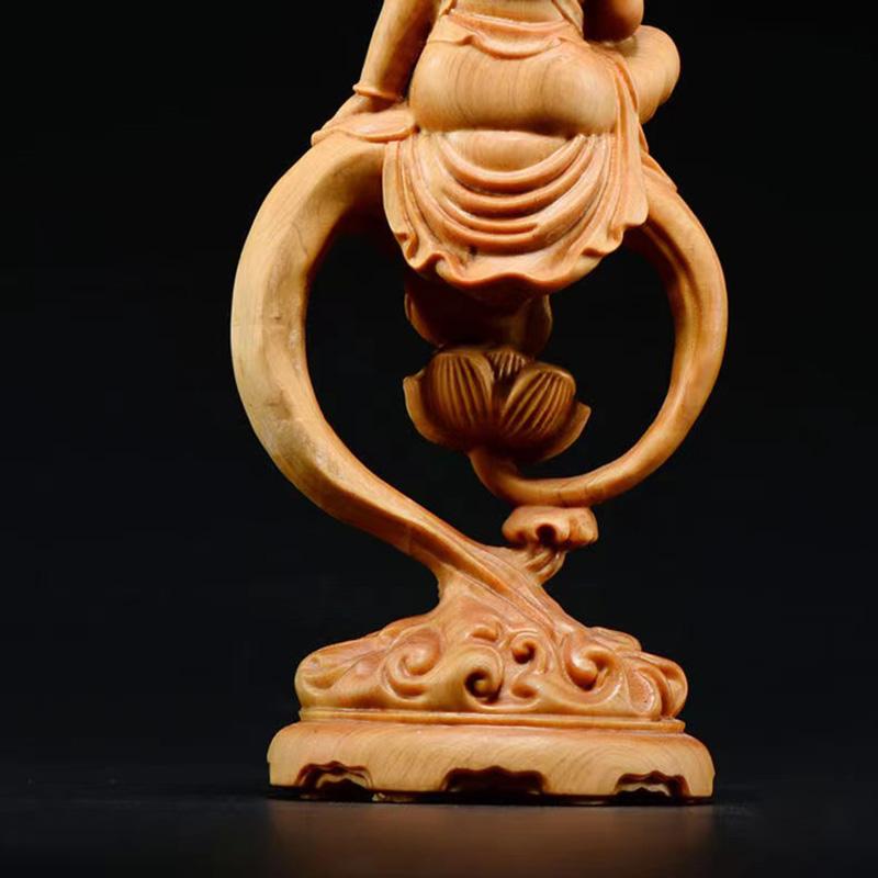 Wooden Guanyin Buddha Bodhisattva Statue Hand-Carved , Buddhism Figure  Home Room Office Feng Shui Statue 7.07 in