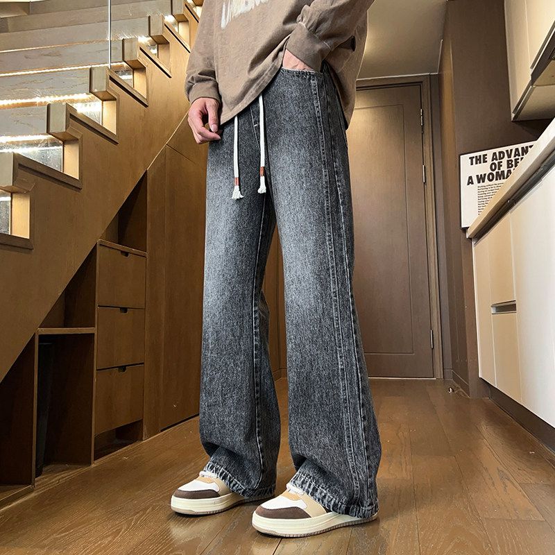 Foreign Trade Surplus American Retro Flared Casual Jeans for Men, Autumn and Winter Loose Straight Thickened Wide-Leg Pants