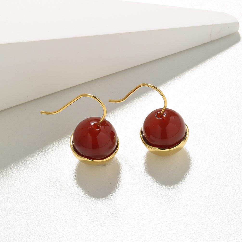 Naturlige jade turkis agat øredobber antikke øredobber kvinners nisje high-end følelse 925 sterlingsølv belagt 18k ørekrok