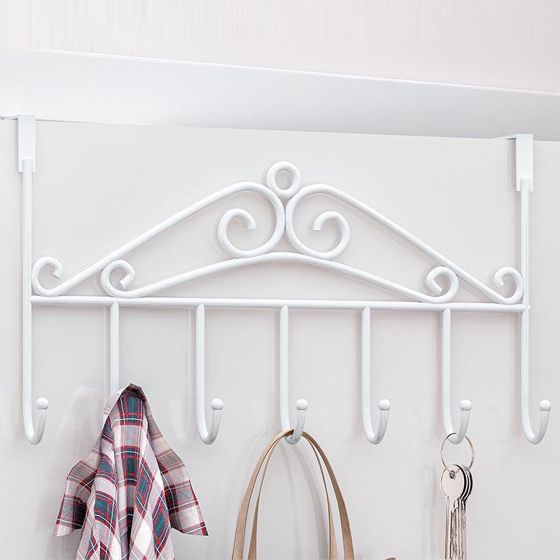 

Punch-Free Over-the-Door Hook Rack: Wall-Mounted Clothes Hanger for Bathroom and Entryway білий