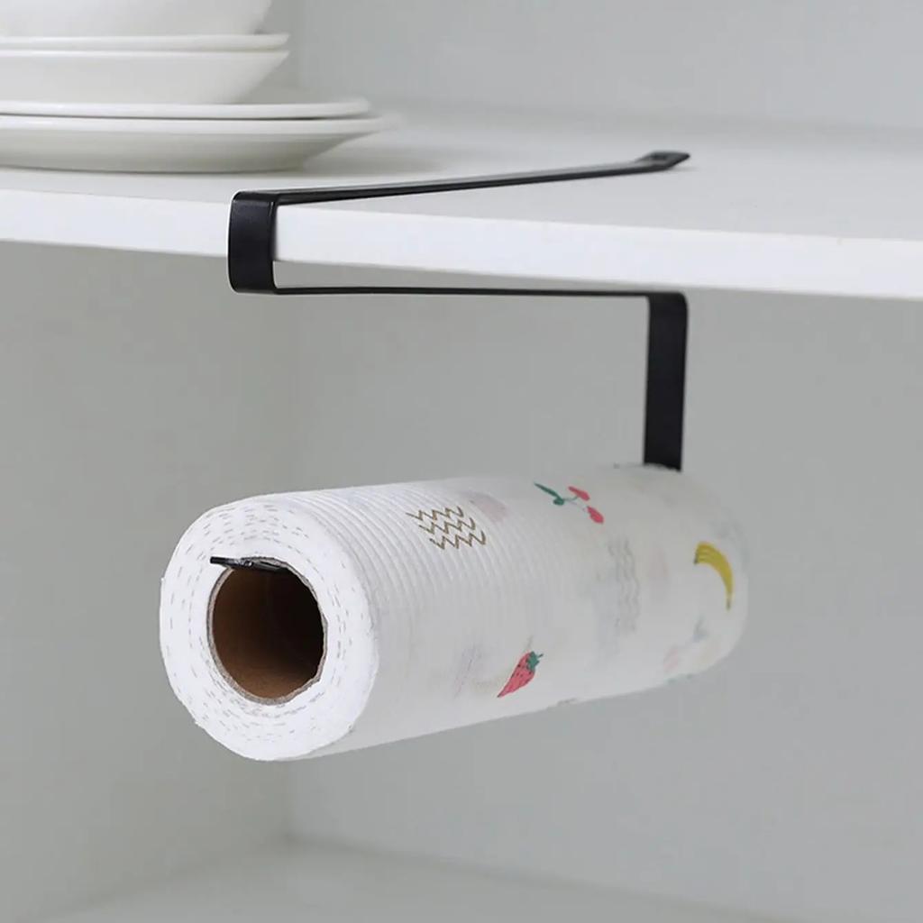 Door Cabinet Hanging Paper Towel Rack Free Punching Wrought Iron Cabinet Partition Layer Storage Rack Roll Holder