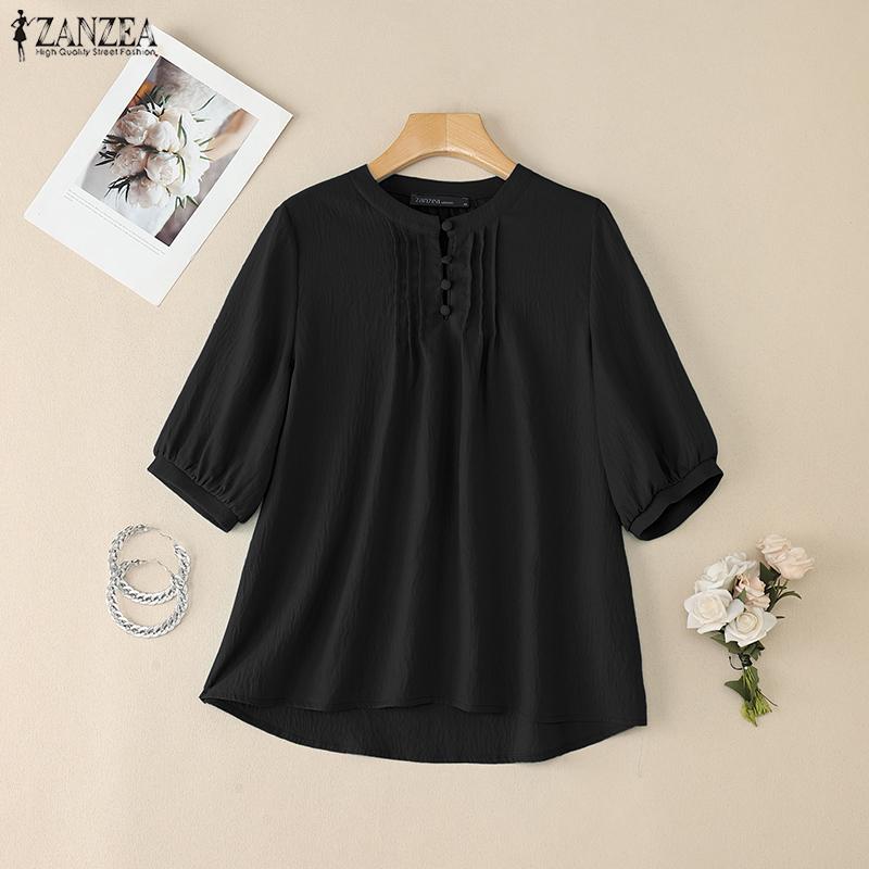 ZANZEA Bluză casual de vară pentru femei cu gât rotund și mâneci scurte