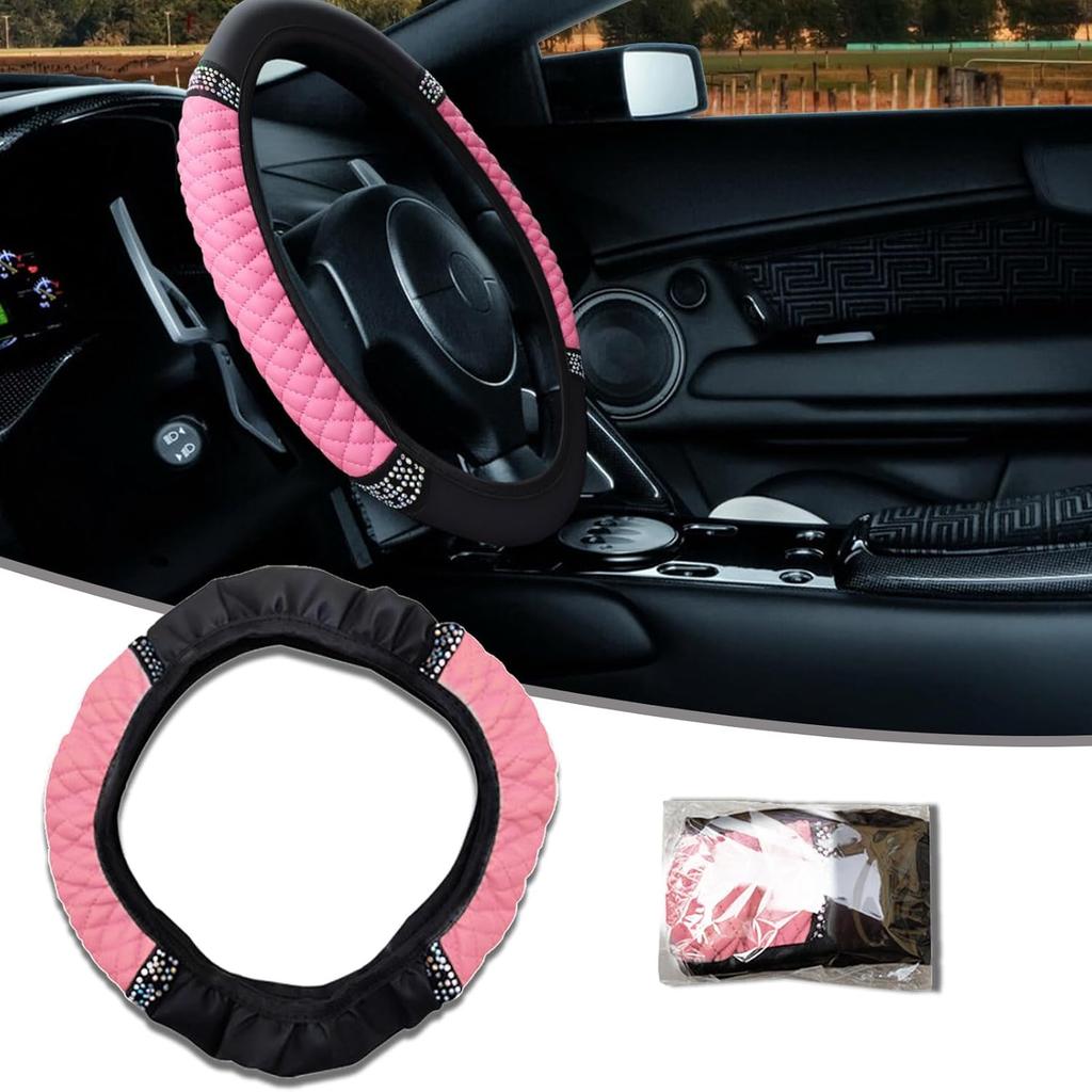 Bling Car Steering Wheel Cover, 15 Inch Anti-Slip Wheel Protector For Women Girls, Soft Leather Elastic Steering Wheel Protector, Car Interior