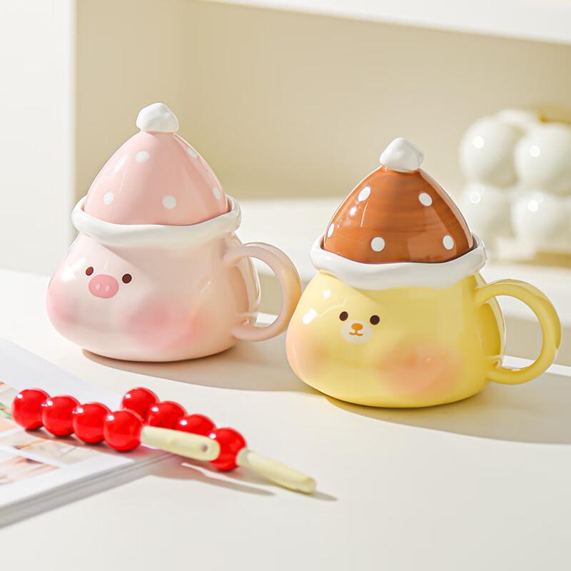 Cute Ceramic Dog Mug with Lid and Spoon