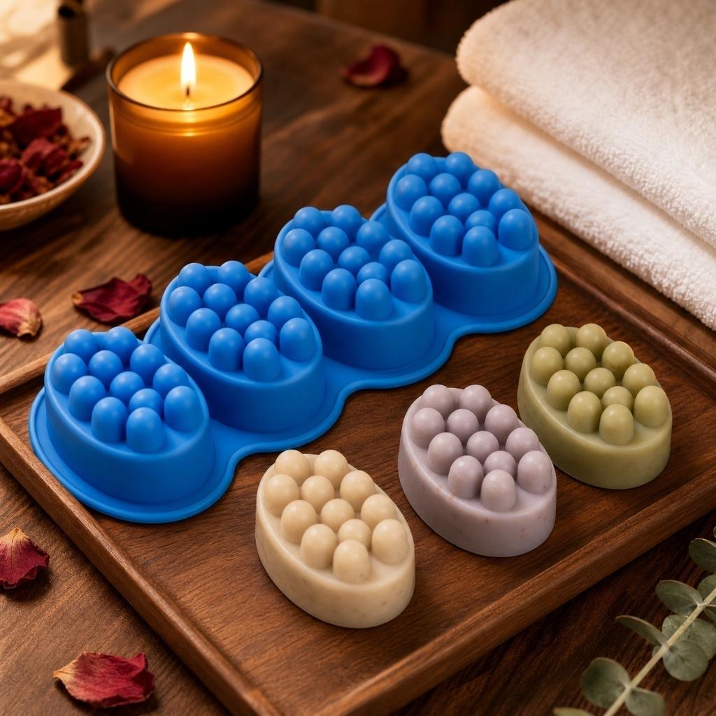 4 Cavity Silicone Mold for Massage Cake Soap Making DIY Handmade Baking Mold Flexible Non-Stick Durable Kitchen Tool for Soap and Cake