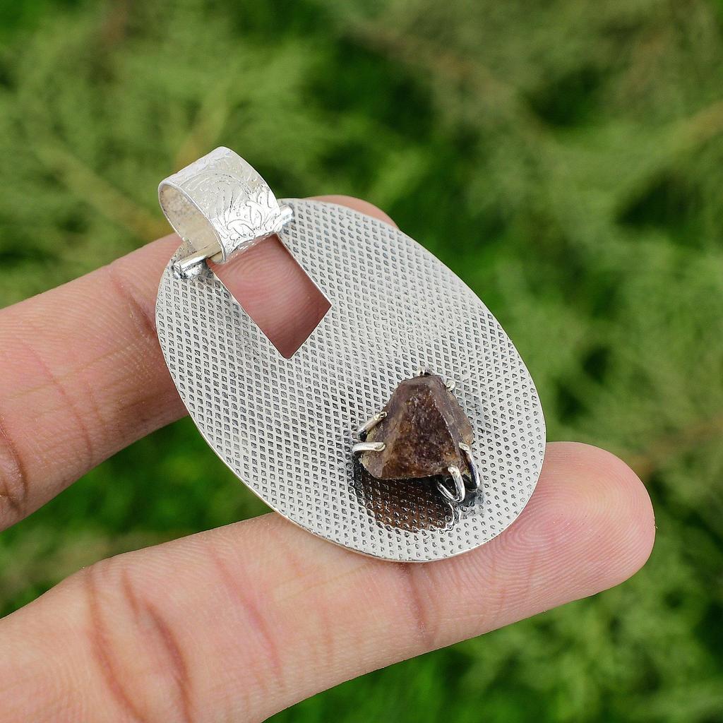 Daughters Day Sale Smoky Quartz Rough Stone 925 Sterling Silver Pendant Jewelry