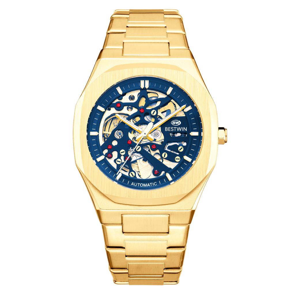 Automatic Mechanical Watches for Men Skeleton Hollow Dial Luminous Wrist Watch Steel Strap Square Case Watch Waterproof