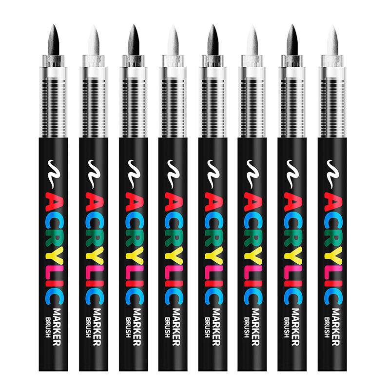 

Набор акриловых маркеров 8 шт. Черно-белый, 1-5 мм, гибкий кистевой наконечник, перманентные маркеры для камня, каллиграфии, дерева, холста, стекла