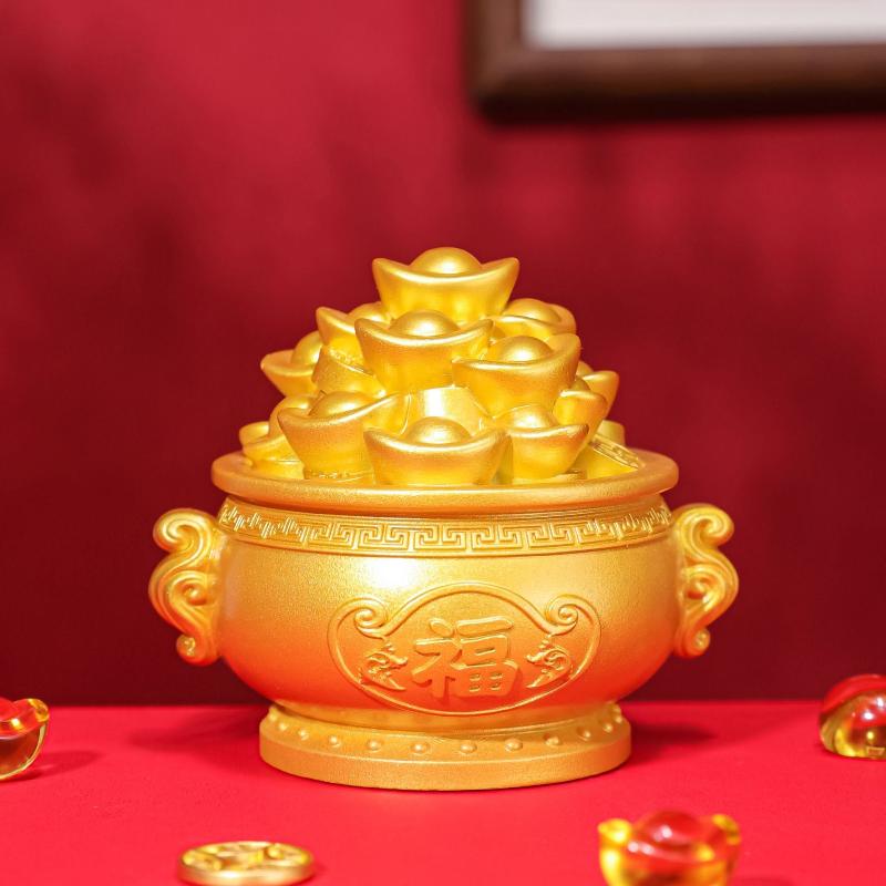 1Pcs Prosperity Sculpture Centerpiece Treasure Basin Statue For Office Shelf Desk Tabletop Art Craft Ornament Home Decorations