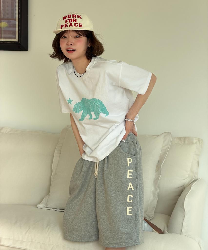AMOU Cali Bear Half T-Shirts White