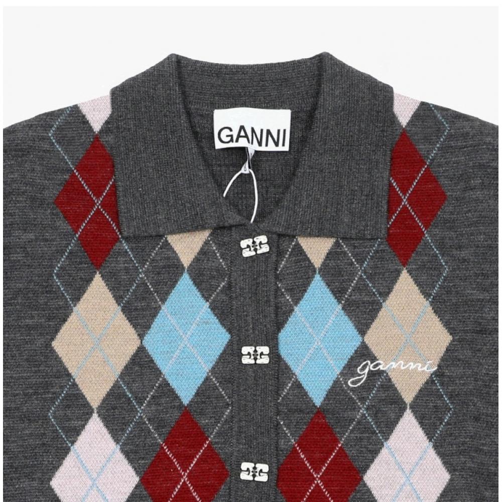 Ganni Women S Argyle Jacquard Polo Knit K2601 920