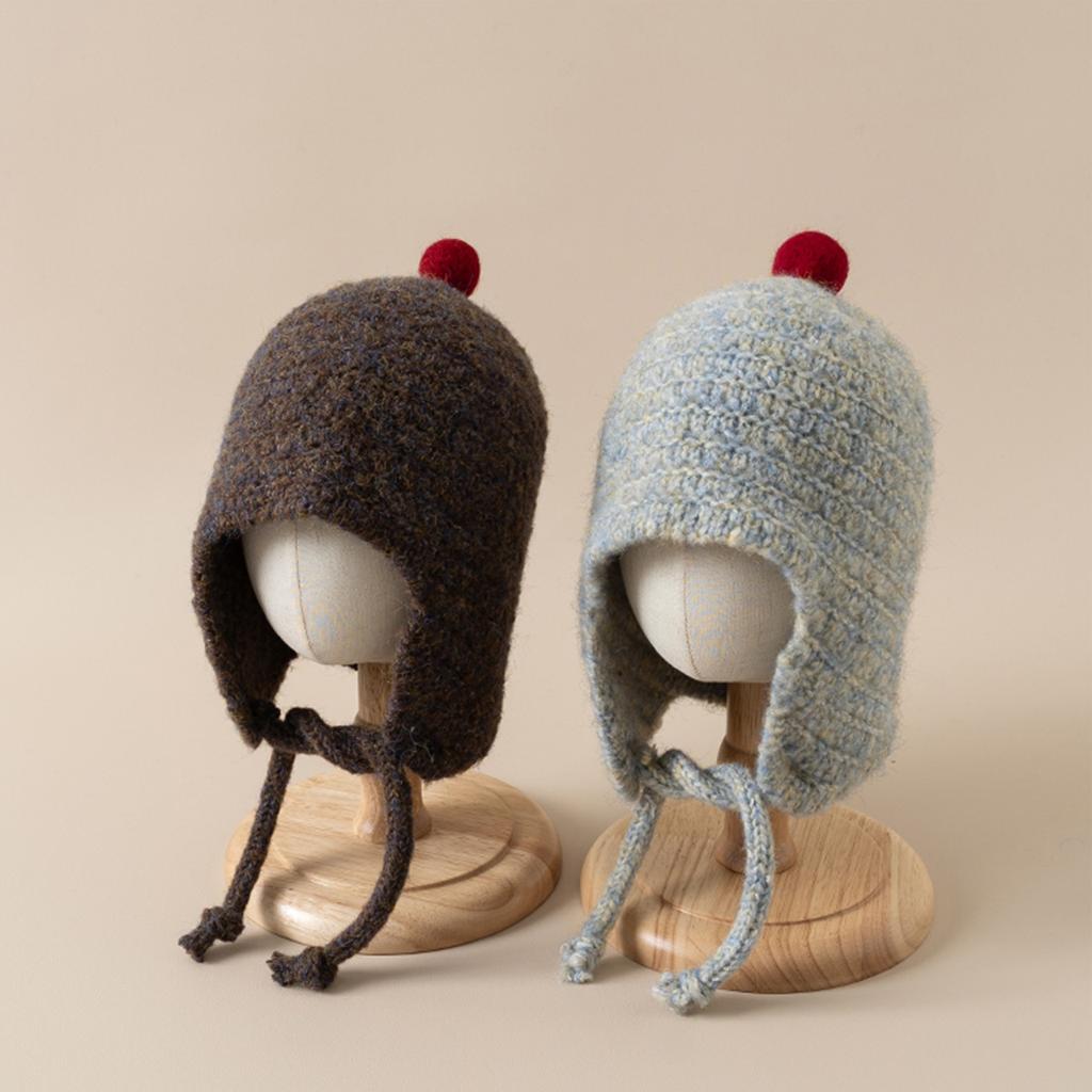 Winter Knitted Earflap Hat for Baby Cute Pompom Toddler Ear Protection Cap Korean Solid Color Kids Boy Girl Beanie Bonnet