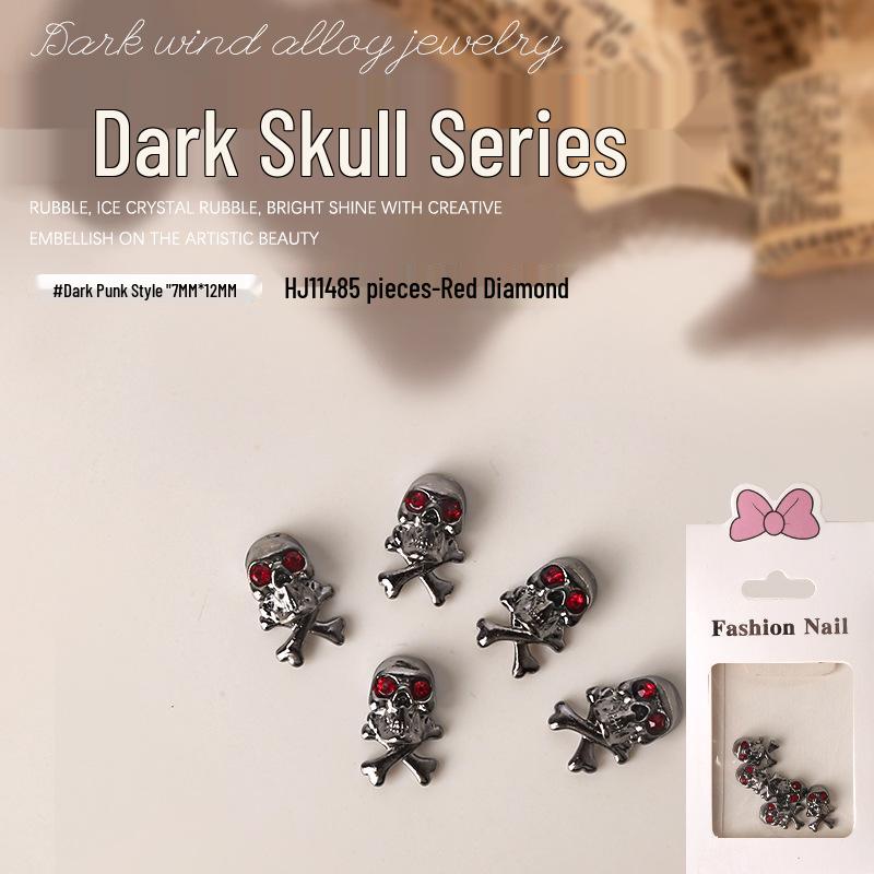 Dark Skull Retro Chrome Heart Scarlet Cross Nail Rhinestone Embellishments - 5 Pcs