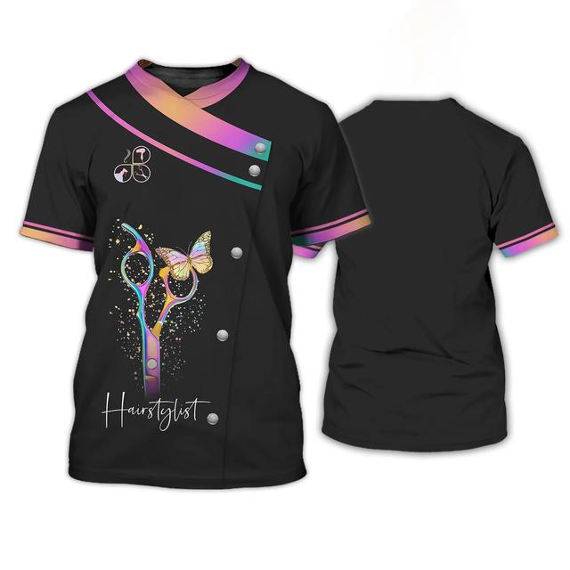 Barber Shop Hairdresser Women's T Shirt Uniform Harajuku Clothes Summer O-Neck Oversized Short Sleeve Tops Female Designer Tees