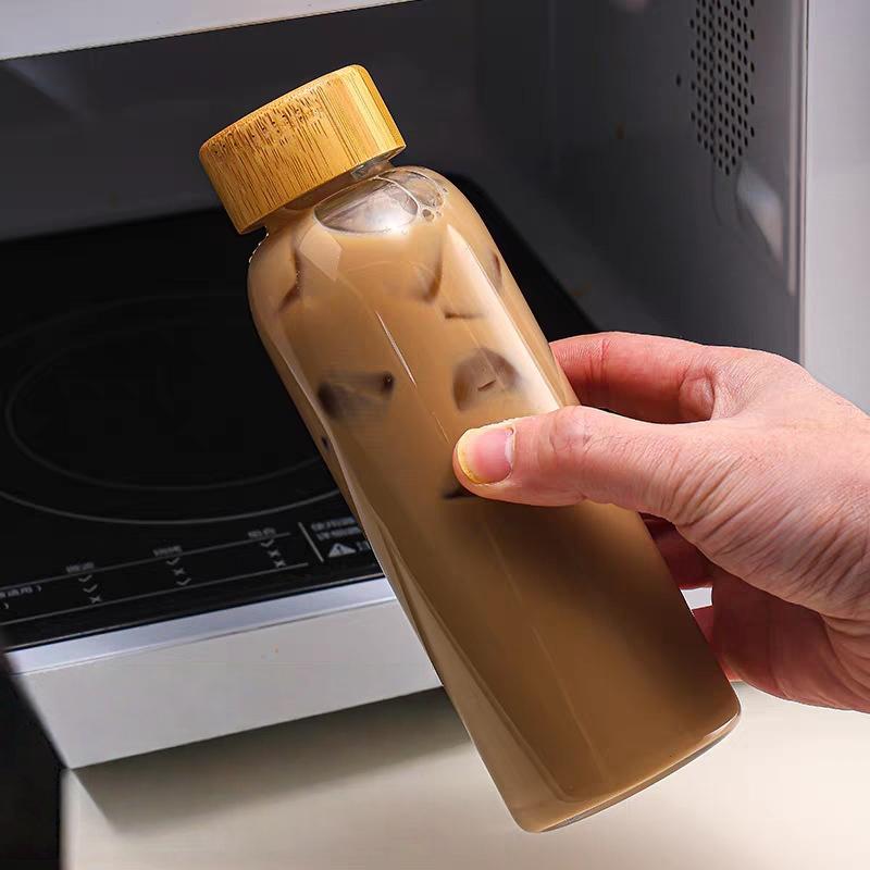 1pc Borosilicate Glass Bottle with Stainless Steel Lid & Bamboo Lid - Leak-Proof High-Temp Resistant Drink Container Glass Jar
