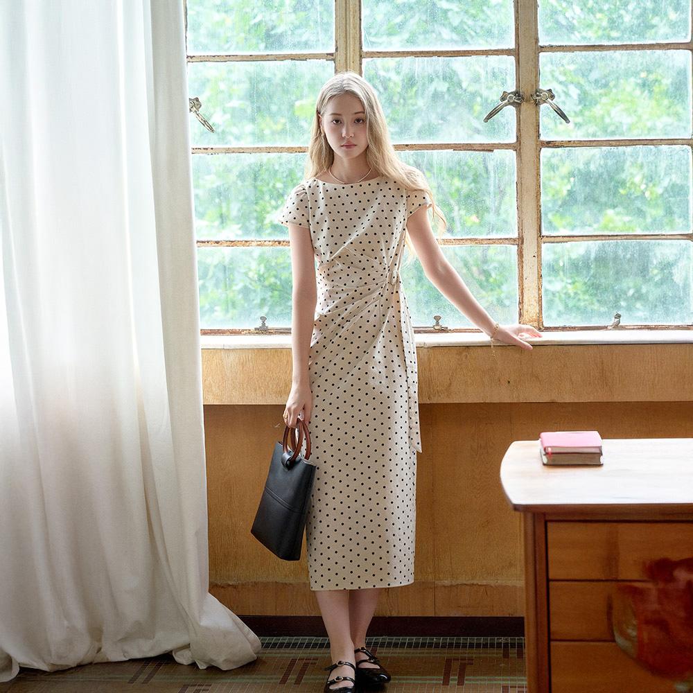Simpeulleteulo Sr_Pleated Adjustable Dot Dress_2Color