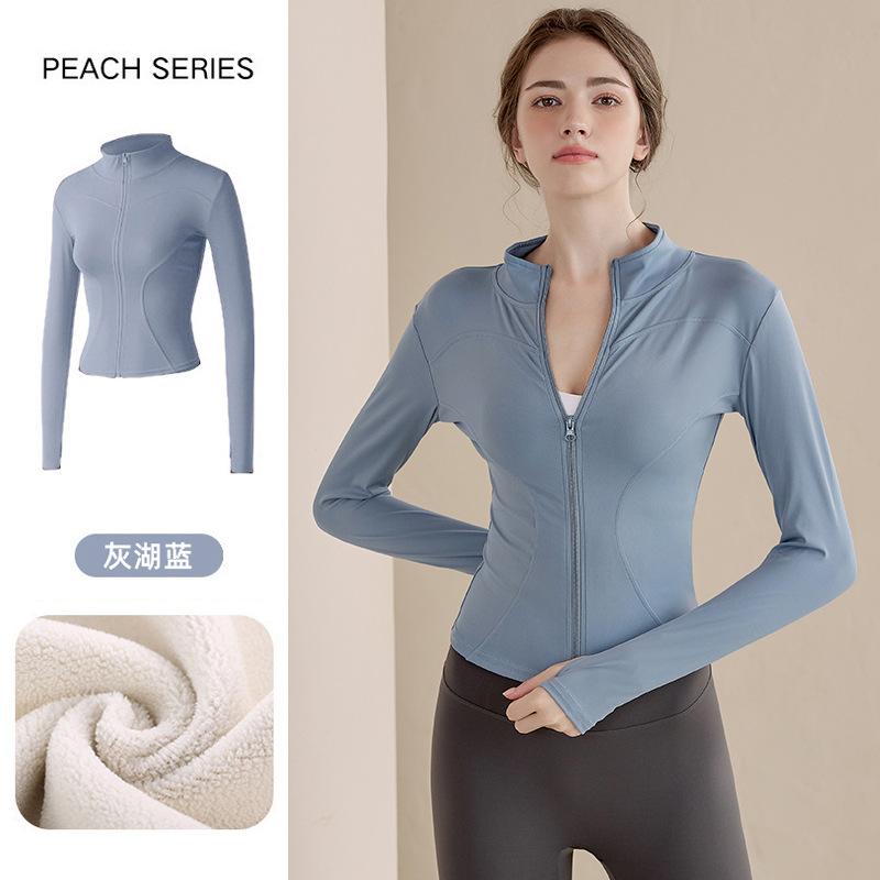 Fleece Yoga Clothes Women's 1011 New Spring Stand-up Neck Sports Jacket Cardigan Zipper Warm Fleece Running Top