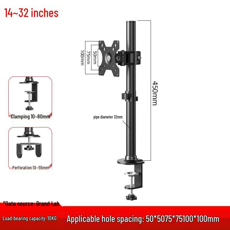 Adjustable Monitor Stand for 17-32 Inch Screens, No-Drill Desktop Mount with Mechanical Arm
