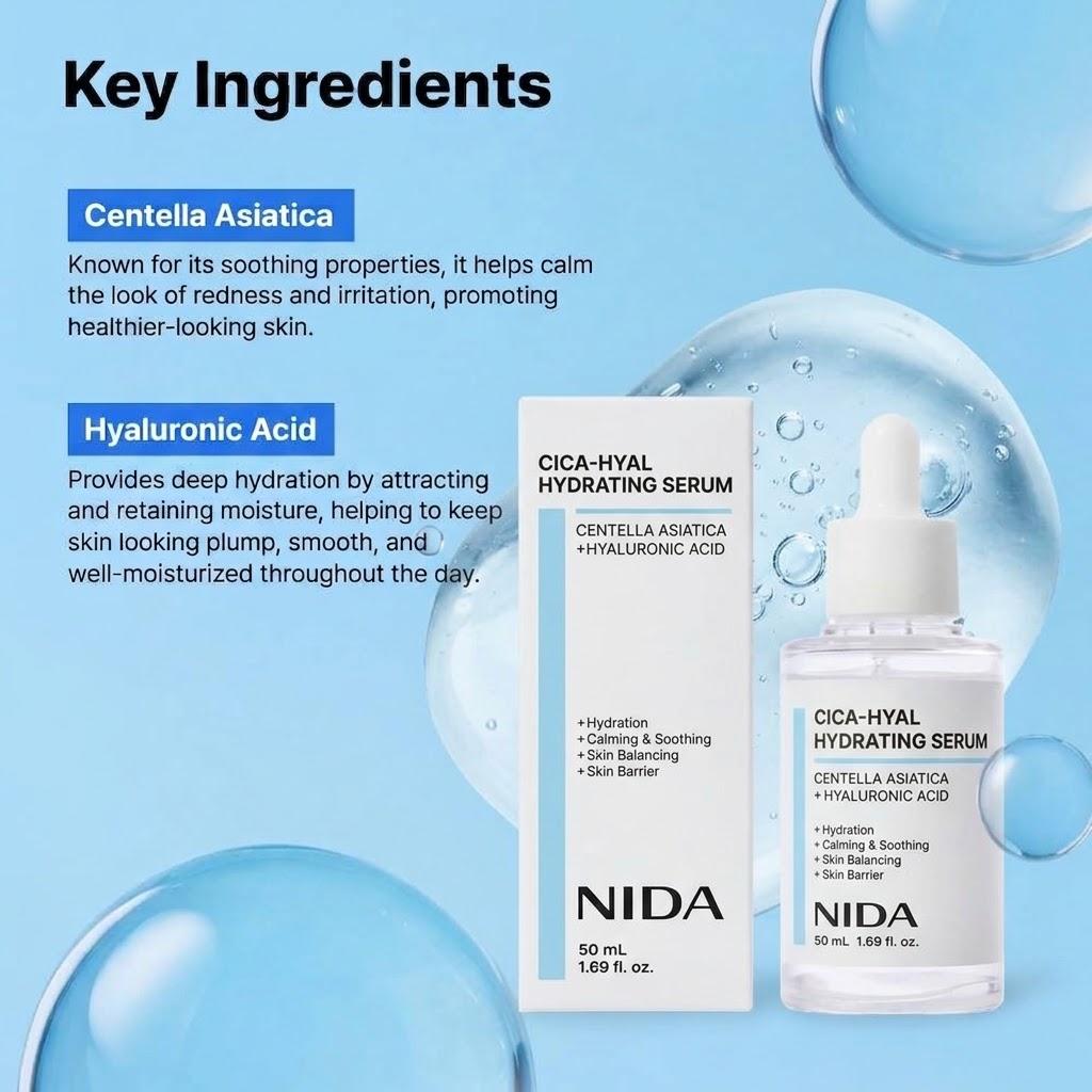NIDA CICA-HYAL Hydrating Serum with Centella Asiatica and Hyaluronic Acid 50 Ml