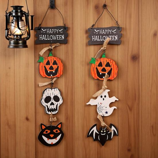 Decorative Wooden Sign for Bar Happy Halloween Sign, Spooky Pumpkin Ghost Cat Bat Door Hanger, Trick or Treat Hanger Rustic Farmhouse Hanging