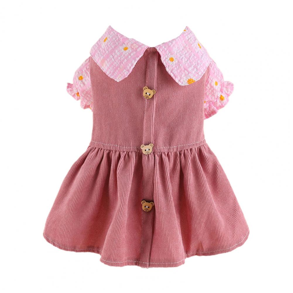 Adorable Pet Princess Dress with Cute Bear Button Soft Comfortable Breathable Cat Dog Dress for Spring Autumn