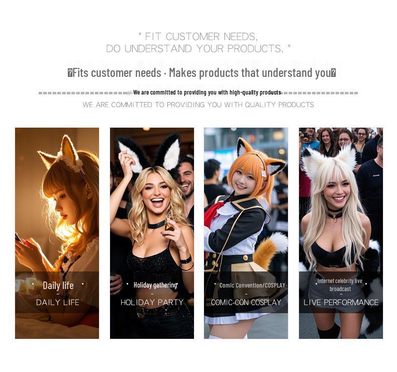 Mehrfarbiges Kunstfuchs-Ohren- und Schwanz-Cosplay-Set