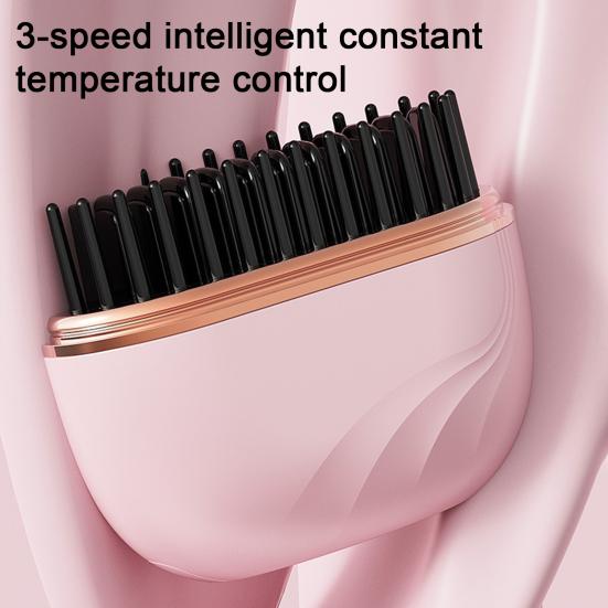 Mini-Haarglättbürste Wiederaufladbar Tragbar 3-stufige Temperaturregelung für Alle Haartypen Schnelles Aufheizen Verbrühungsschutz Heißbürste Freundliches Geschenk