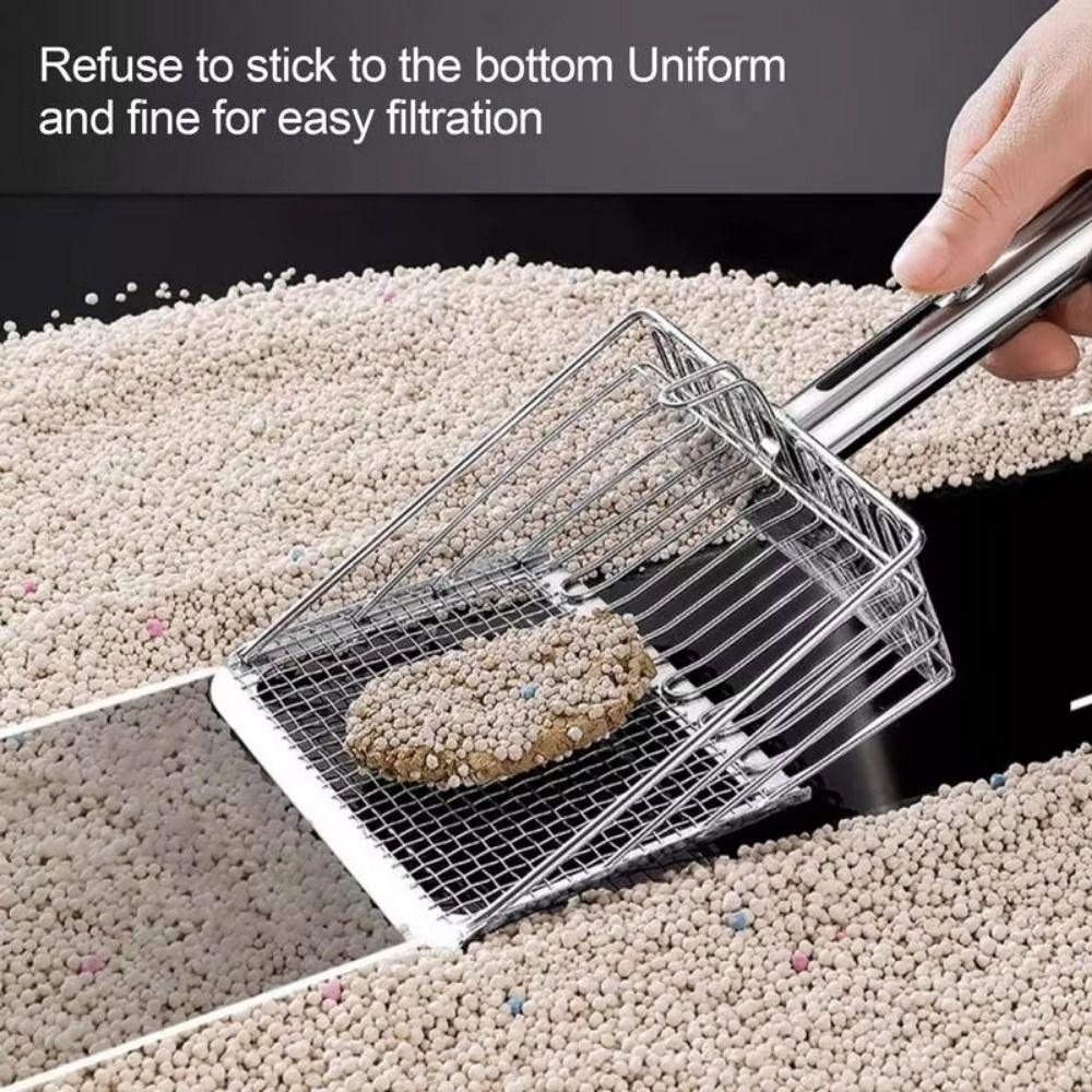 Ergonomic Handle Metal Cat Litter Scoop Non Stick Pets Poop Sifting Tool  Kitten Care