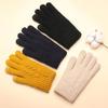 Winter Trendy Solid Color Double-layer Velvet Thickened Gloves For Women Knitted Outdoor Cold-proof Cycling Touch Screen Gloves