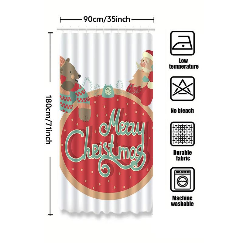 Tu Festive Christmas Shower Curtainholiday Bathroom Decorsanta Claus Designwaterproof Fabricholiday Homexmas Giftfestive Styleun