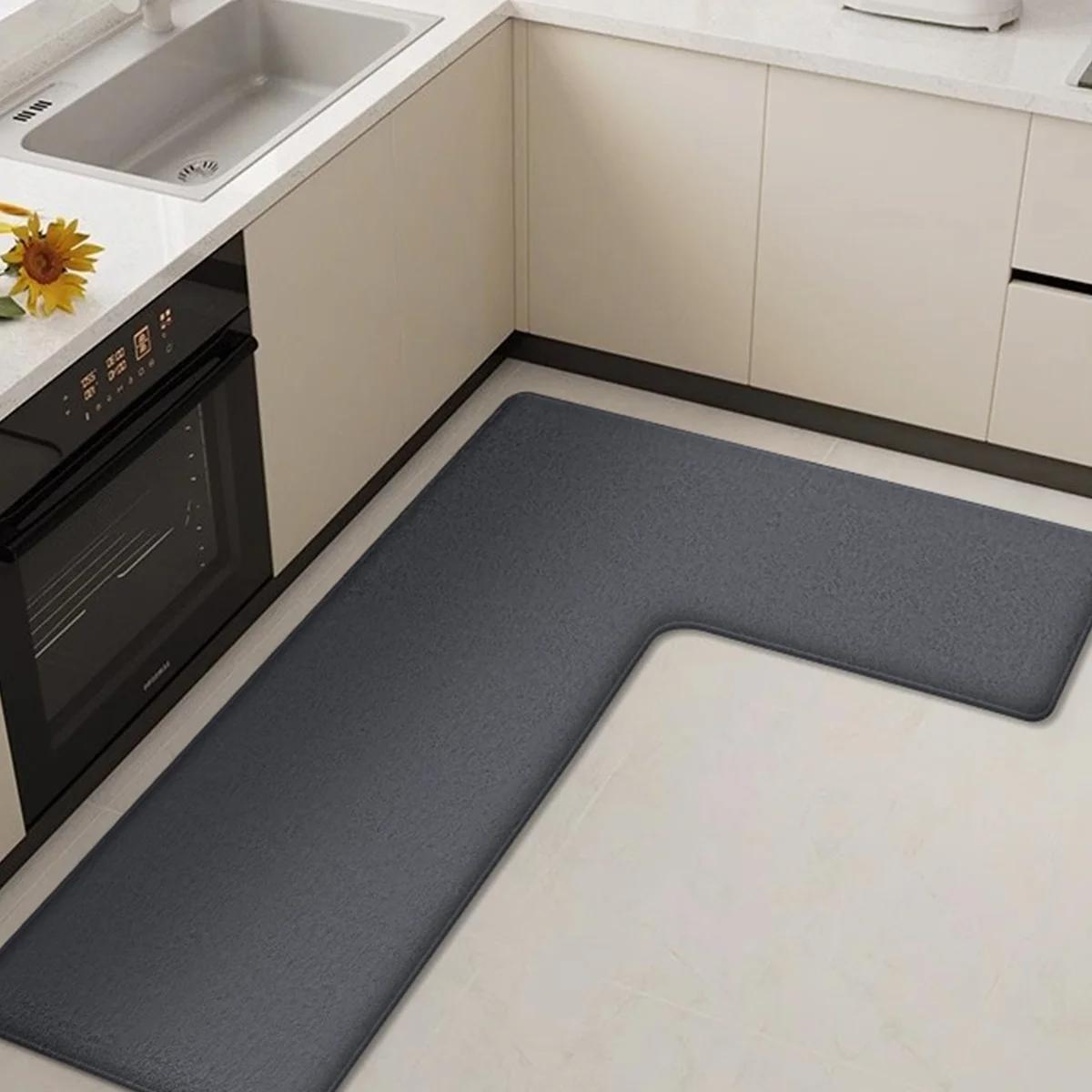 L-vormige 2-in-1 Keuken Vloermat Antislip Flanellen Woonkamer Tapijt Waterabsorberend Douchekamer Matten Entree Vloermat 45x80x150cm