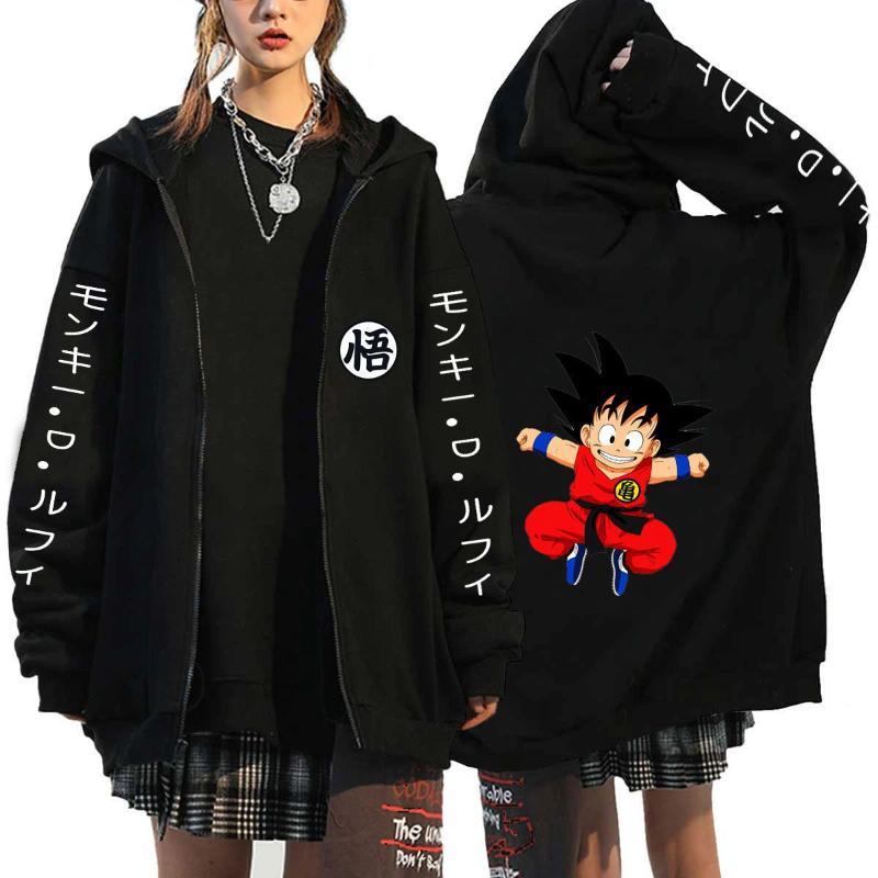 Japanese Anime Seven Dragon Ball Wukong Harajuku Anime Printing Men and Women Zipper Plush Hooded Cardigan Sweater Coat