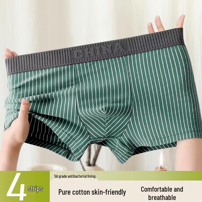 Men's Striped Cotton Boxer Briefs - Antibacterial & Breathable for All Seasons