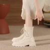 Women's High Heel Lace-Up Ankle Boots Thick Platform Chunky Heel Rear Zipper Long Boots White
