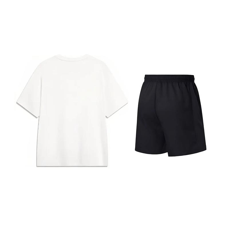 LiNing Logo Print Round Neck Short Sleeve T-Shirt Simple Fashion Loose Versatile Shorts Casual Sports Suit Unisex Sportswear YHSV373-1+AKSV843-1