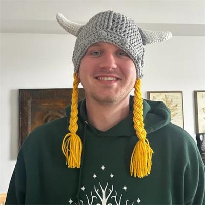 New Style Handmade Crocheted Color-blocked Bear Ears Fashionable Personalized Adult Pullover Hat