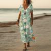 Summer Dress Women's Long Boho Beach Dress Elegant Maxi Dress V-Neck Short Sleeve Summer Tunic Dress Light Airy