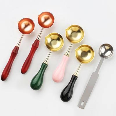 Sealing Wax Spoon Wooden Handle Simple Metal Anti-rust Wax Melting Tool for Envelope